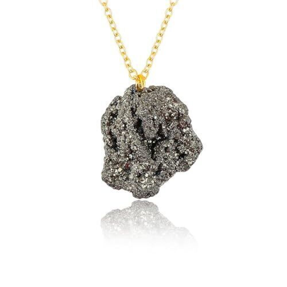 9183 Raw Pyrite Gemstone Necklace – Natural Crystal Pendant on 18K Gold